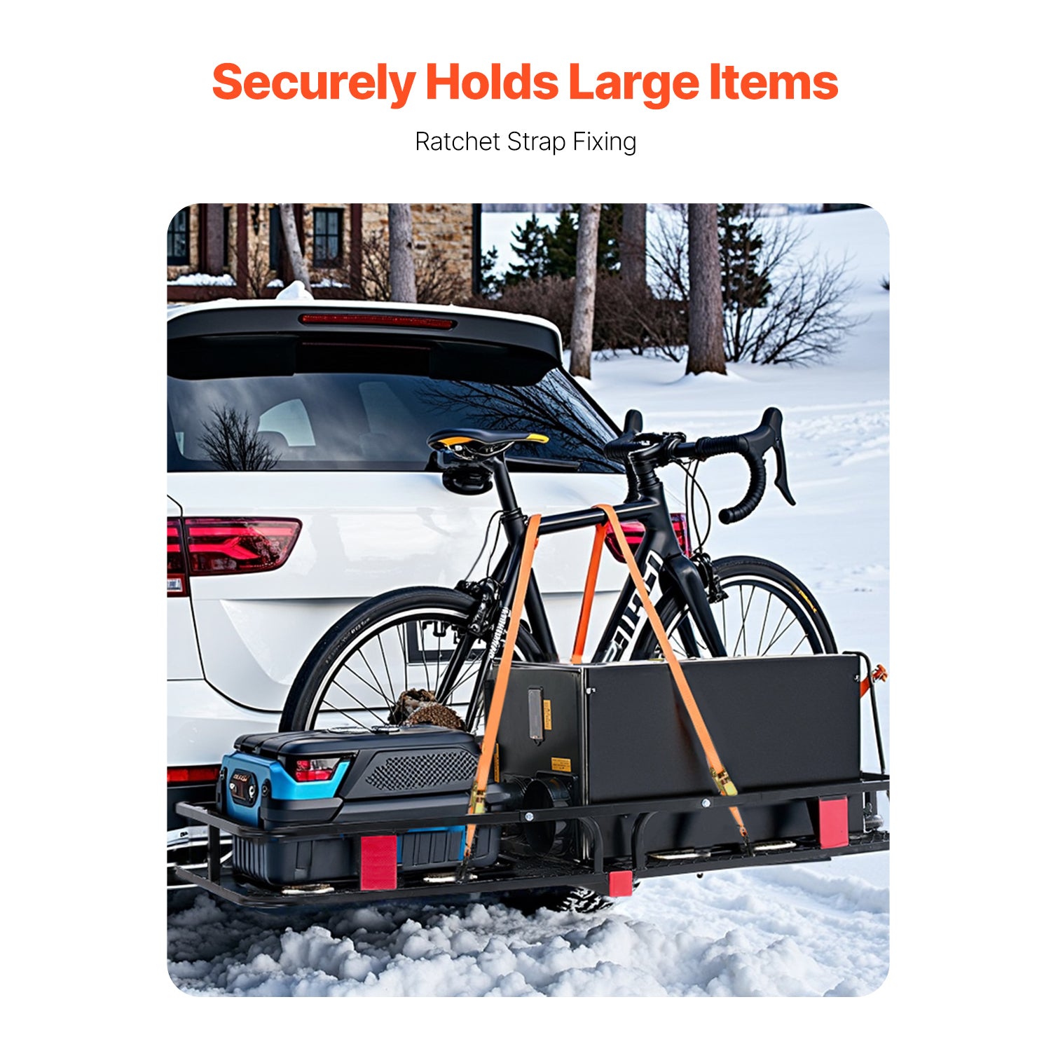 53" x 19" x 5", Hitch Cargo Carrier, 500 lbs Capacity Hitch Cargo Carrier with Hitch Stabilizer & Ratchet Straps, Hitch Mount Cargo Carrier with Cargo Net with Hook, Fit for SUVs image 9