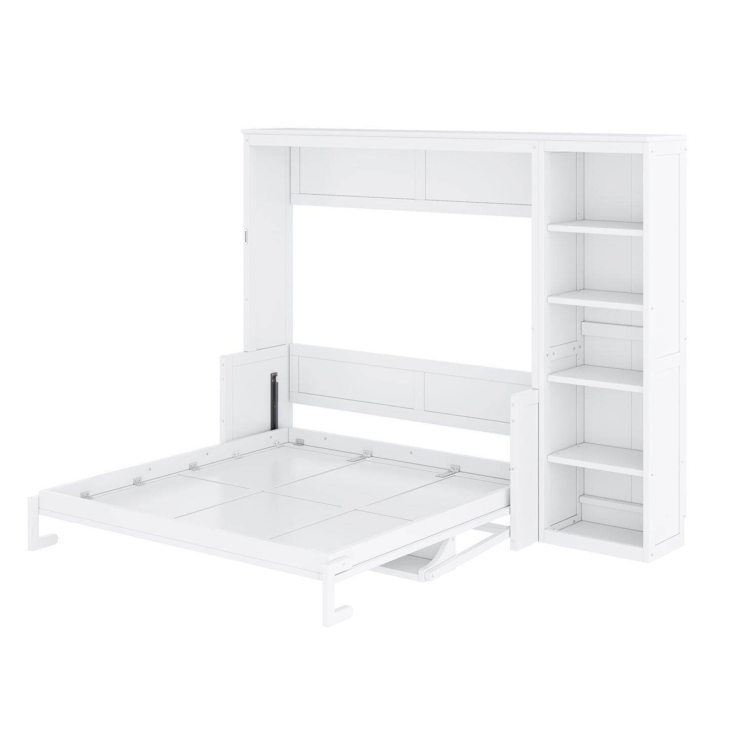 Queen Size Murphy Bed with Desk and Bookshelf, White image 11
