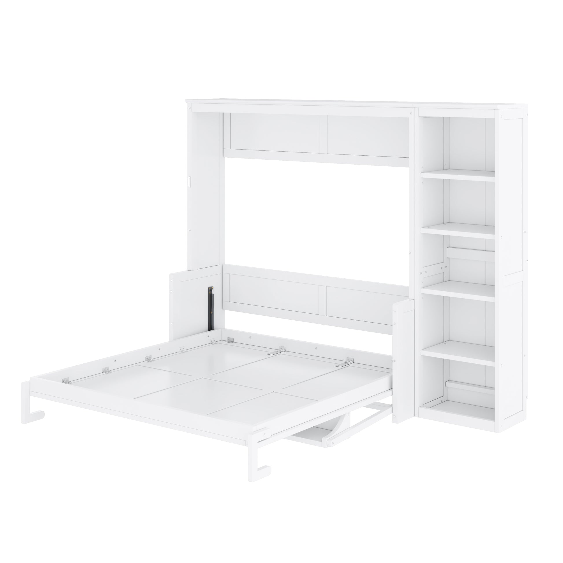 Queen Size Murphy Bed with Desk and Bookshelf, White image 11