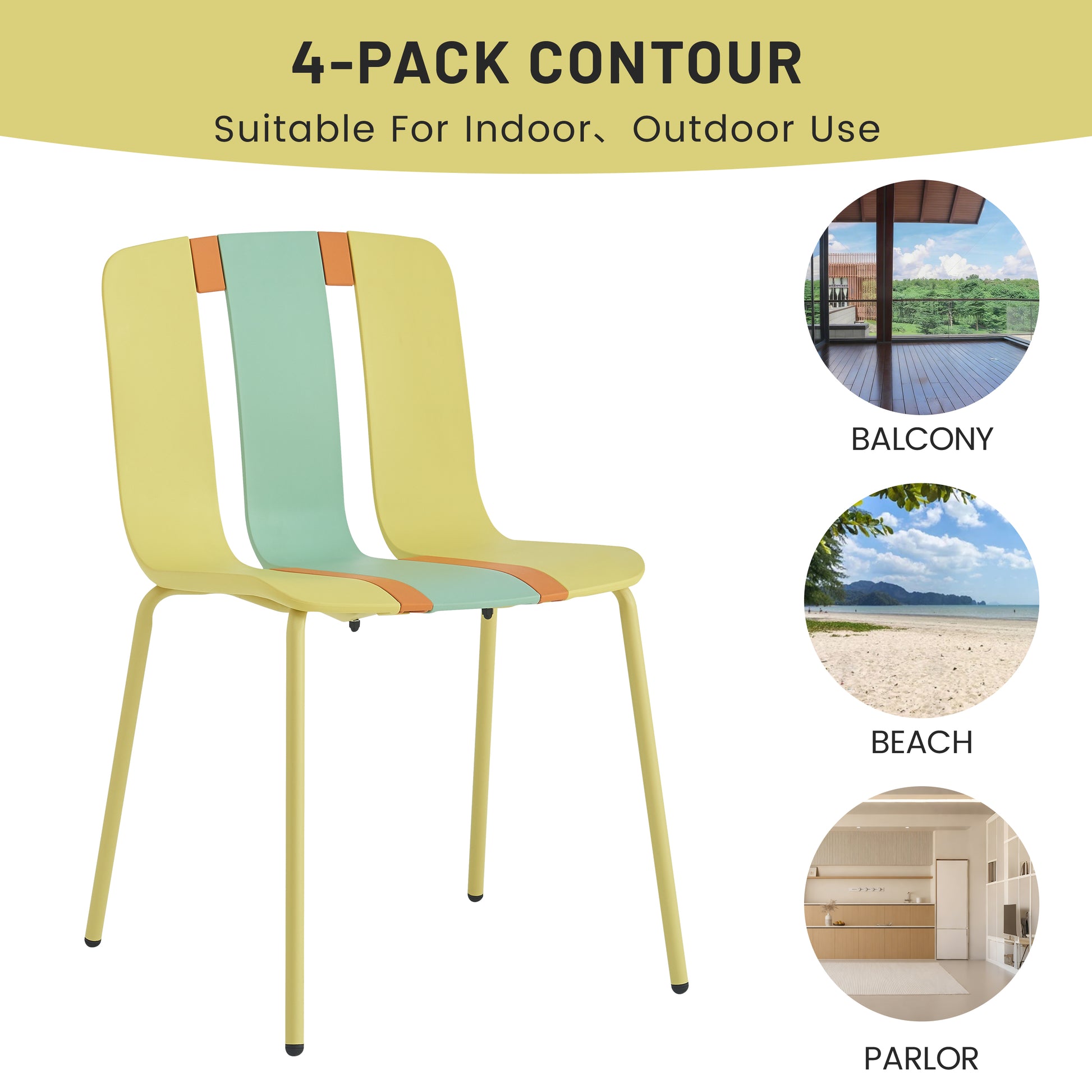 Summer 4-Pack Modern Striped Color Block Chairs – Non-Slip Feet