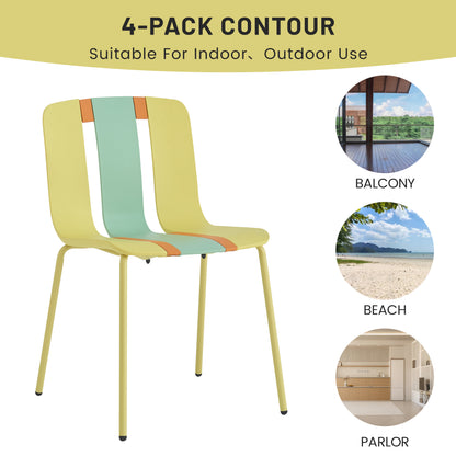 Summer 4-Pack Modern Striped Color Block Chairs – Non-Slip Feet