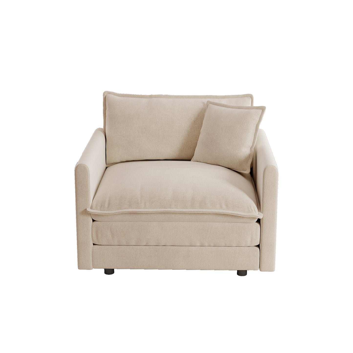 Comfy Deep Single Seat Sofa Upholstered Reading Armchair Living Room Chair light coffee Chenille Fabric, 1 Toss Pillow image 5