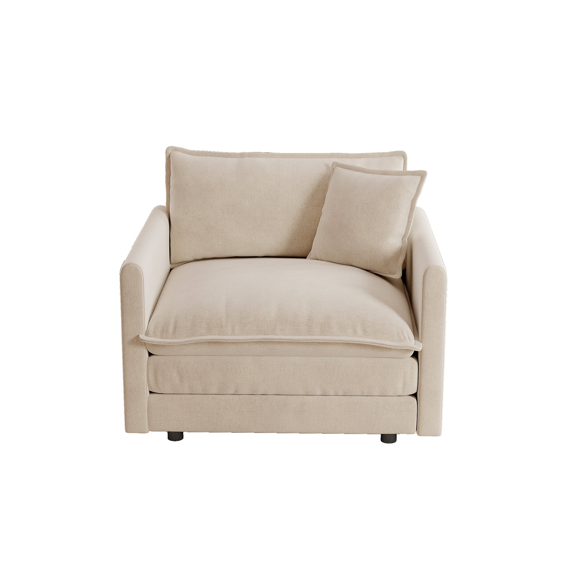 Comfy Deep Single Seat Sofa Upholstered Reading Armchair Living Room Chair light coffee Chenille Fabric, 1 Toss Pillow image 5