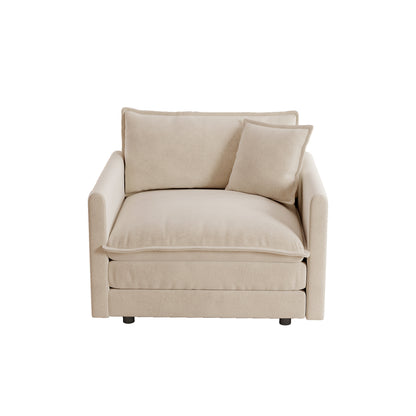 Comfy Deep Single Seat Sofa Upholstered Reading Armchair Living Room Chair light coffee Chenille Fabric, 1 Toss Pillow image 5