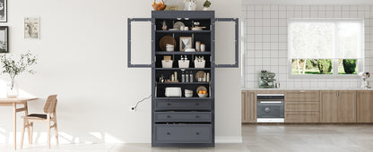 [Assembly Video Provided] TOPMAX 36x16.5x78inch Freestanding Kitchen Pantry Storage Cabinet,Multifunctional Cupboard with 3 Drawers,Adjustable Shelves and Power Outlet for Dining and Living Room,Grey image 4