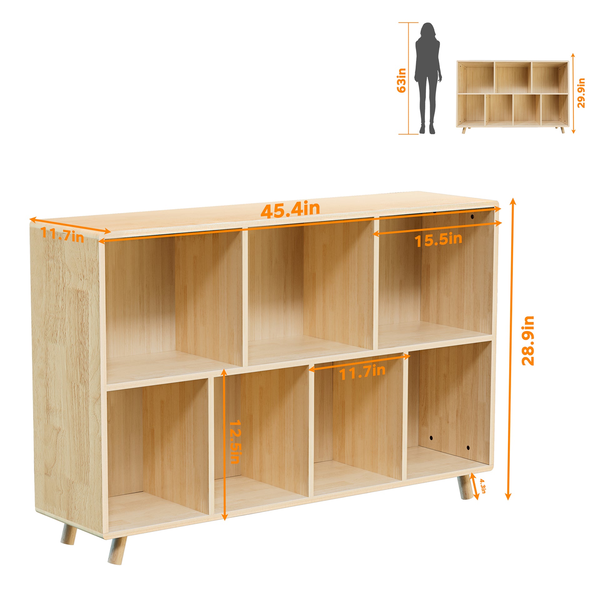 Wooden Bookshelf, 2-Tier Bookcase, 7 Cube Storage Organizer, Open Book Shelf with Legs for Home Office, Living Room, Study image 2