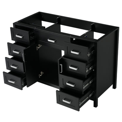 47" Bathroom Vanity without Sink, Cabinet Only, 2 Doors and 8 Drawers, Soft Close System, Classic Design, Black image 12