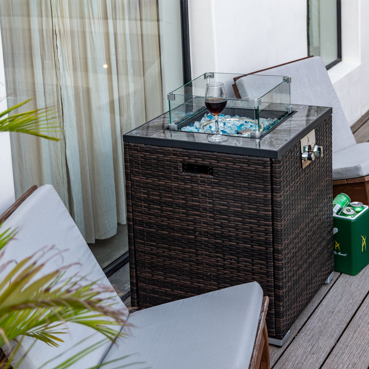 24" Propane Gas Fire Pit Table, 50000 BTU Square Fire Pit, Tile Tabletop with Beautiful Wicker Base for Outside Patio Deck Garden Courtyard-Espresso image 1