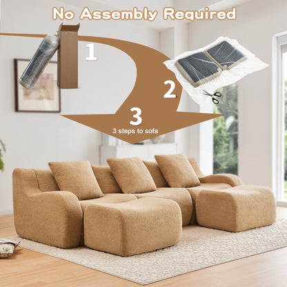 U-shaped Soft Teddy Fabric Boneless Sofa, Assembly Chaise,No Assembly Required Curved Armrest,Anti-Slip Design 32D High Density Sponge Streamlined Design,Fits Living Rooms Reading Nook,Camel image 12