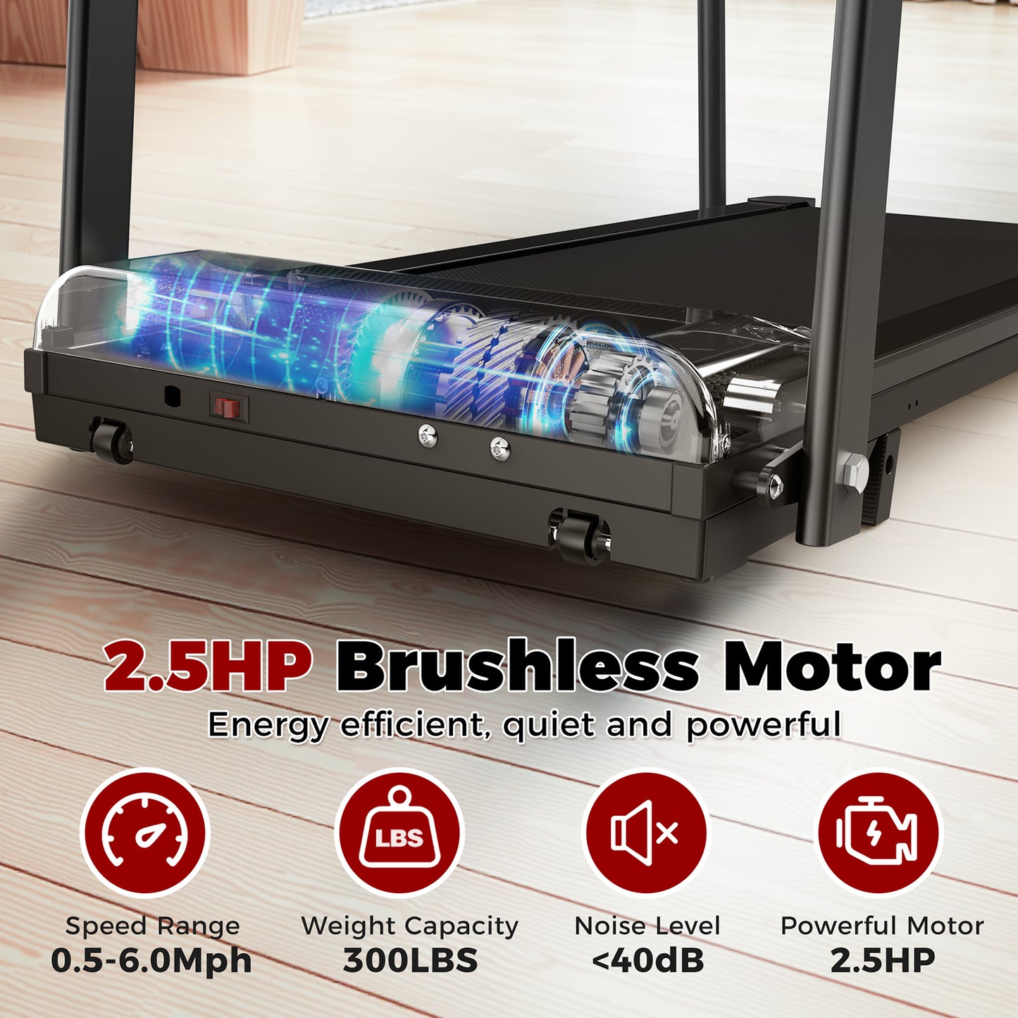 Walking Pad Treadmill for Senior, Foldable Exercise Treadmill with Stable and Safe Structural Design, Large LED Display for Elderly, Long Handrail for Balance, 300 Lbs Capacity image 6