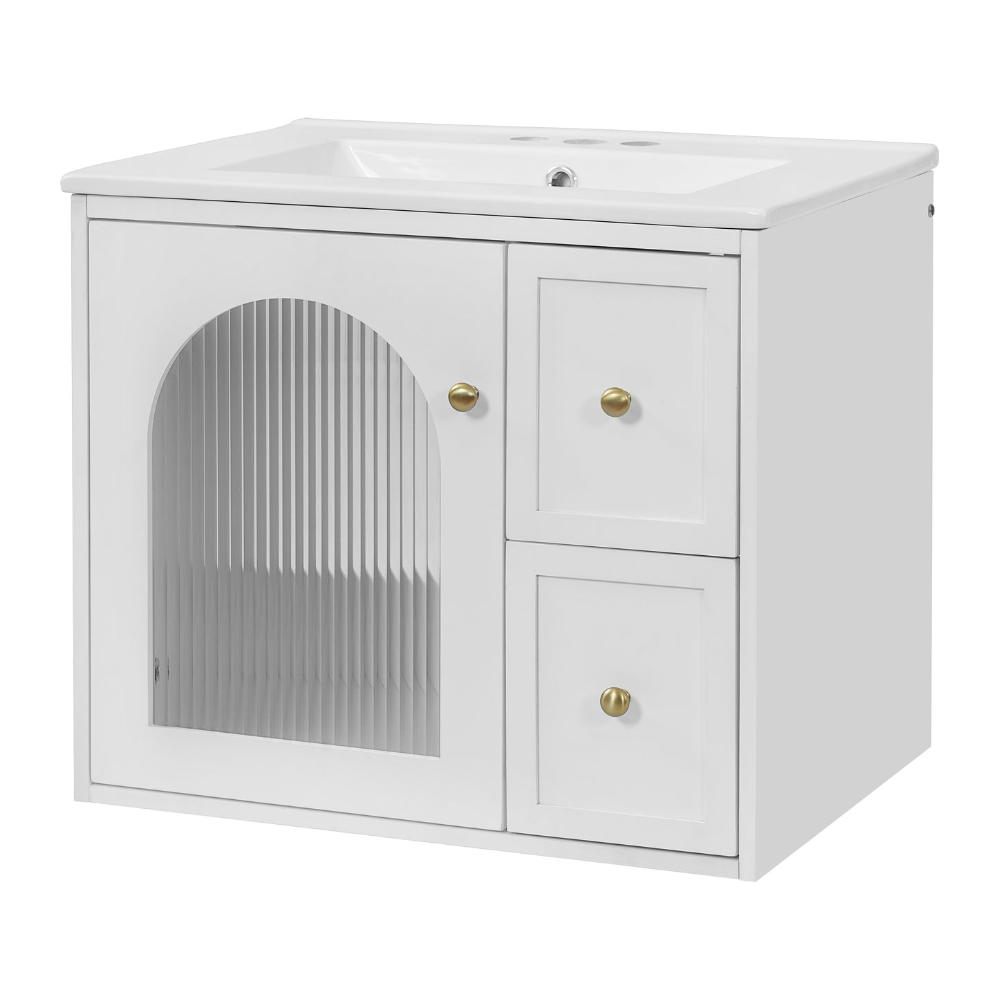 24" Bathroom Vanity Set Wall Mounted for Small Space, Bathroom Cabinet with Ceramic Sink, 2 Drawers and 1 Soft-Close Door image 10