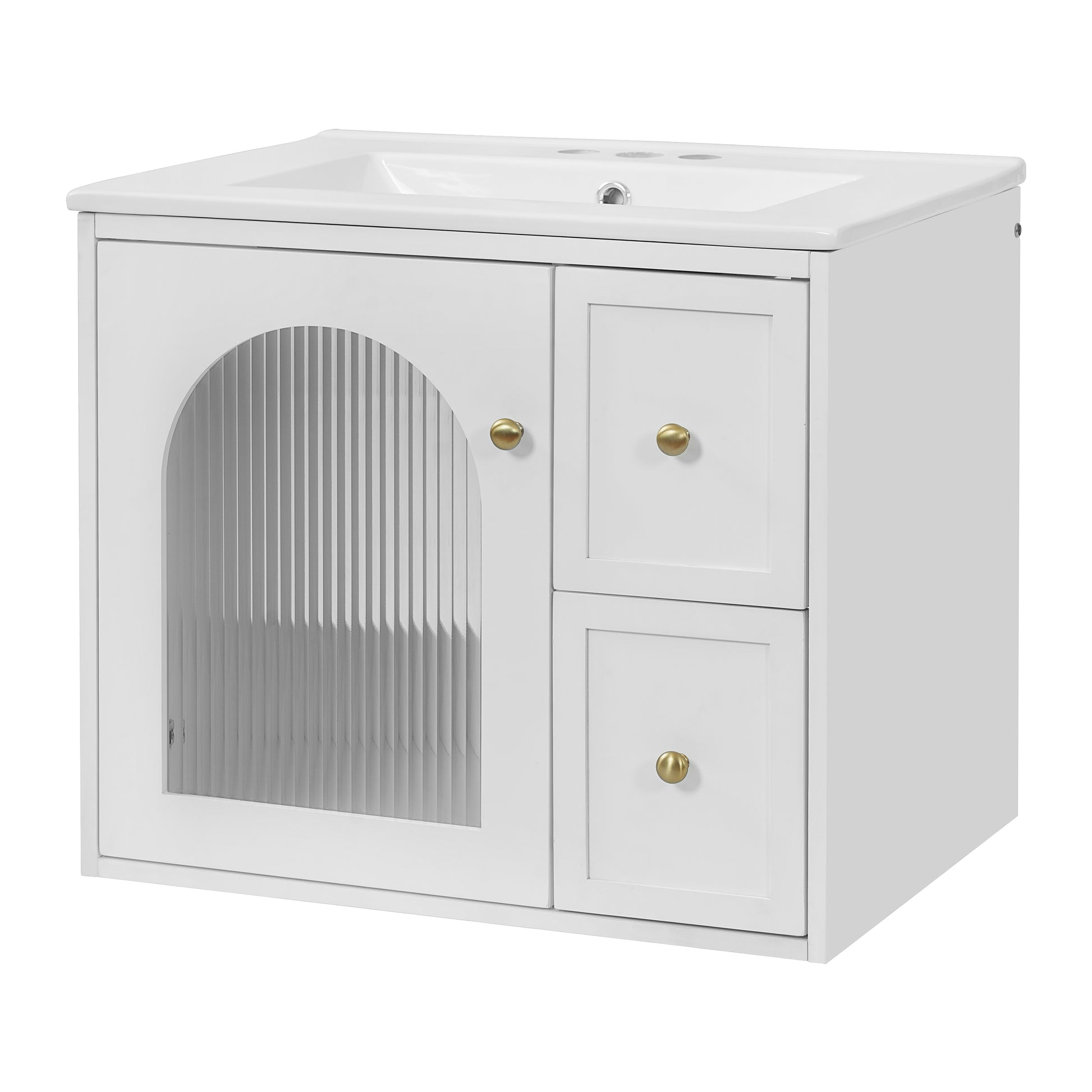 24" Bathroom Vanity Set Wall Mounted for Small Space, Bathroom Cabinet with Ceramic Sink, 2 Drawers and 1 Soft-Close Door image 10