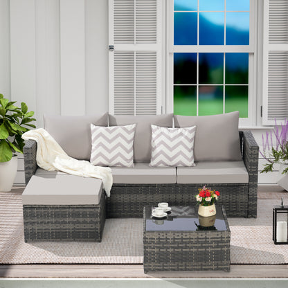 2 Pieces Patio Furniture Set,Outdoor Woven Sectional L- Shaped Patio Furniture,Wicker Conversation Set with Ottoman, Detachable Lounger Table for Backyard Poolside image 2