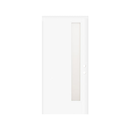 36"x80" Fiberglass Front Door with White 4-9/16" PVC Frame,Left-Hand Inswing Exterior Door with Brickmould,Contemporary minimalist smooth skin with frosted glass for Home Entrance,White image 5