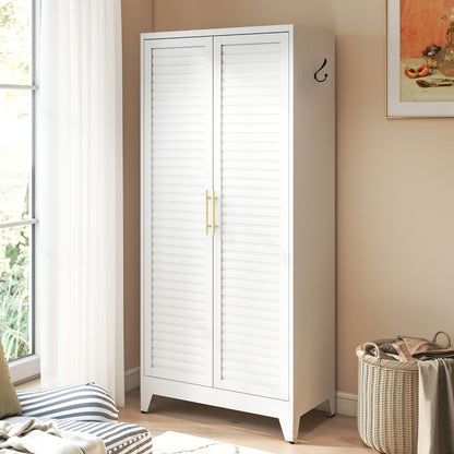 White Metal Wardrobe Closet with 2 Doors, 71″ Tall Portable Storage Cabinet for Bedroom, Lightweight Closet for Small Apartments, Dorm, Renters, Cold Rolled Steel, Easy Assembly image 1