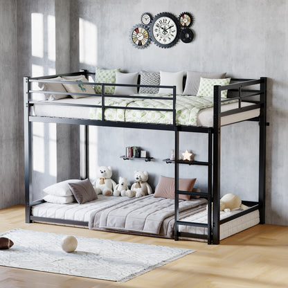 Bunk Bed with Ladder and high Guardrail Metal Bunk Bed, Storage Space, Noise Free,Twin Over Twin Size,BLACK image 1