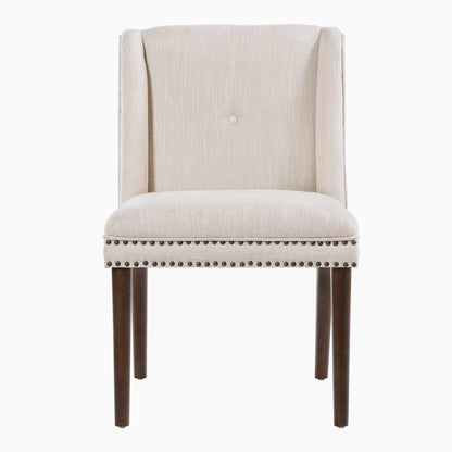 Light Luxury Rivet Upholstered Dining Chair,Rubber Wood leg, Fabric & Foam Padded Seat for Kitchen, Dining Room, Living Room(Set of 2),Walnut+ Beige image 5