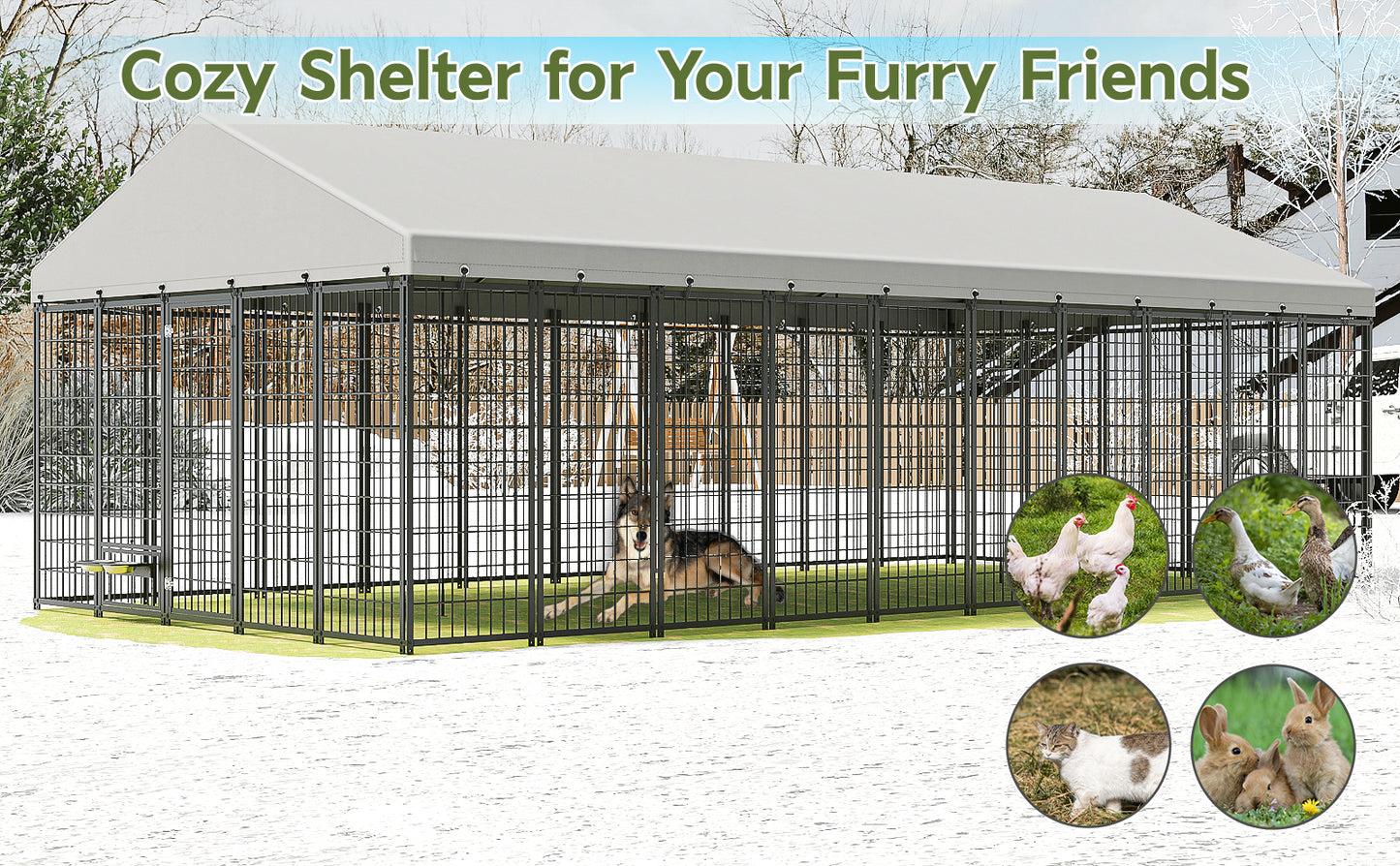Large Dog Kennel Outdoor Pet Pens Dogs Run Enclosure Animal Hutch Metal Coop Fence with Roof Cover. 18.9'L x 9.61'W x 6.76'H. image 5