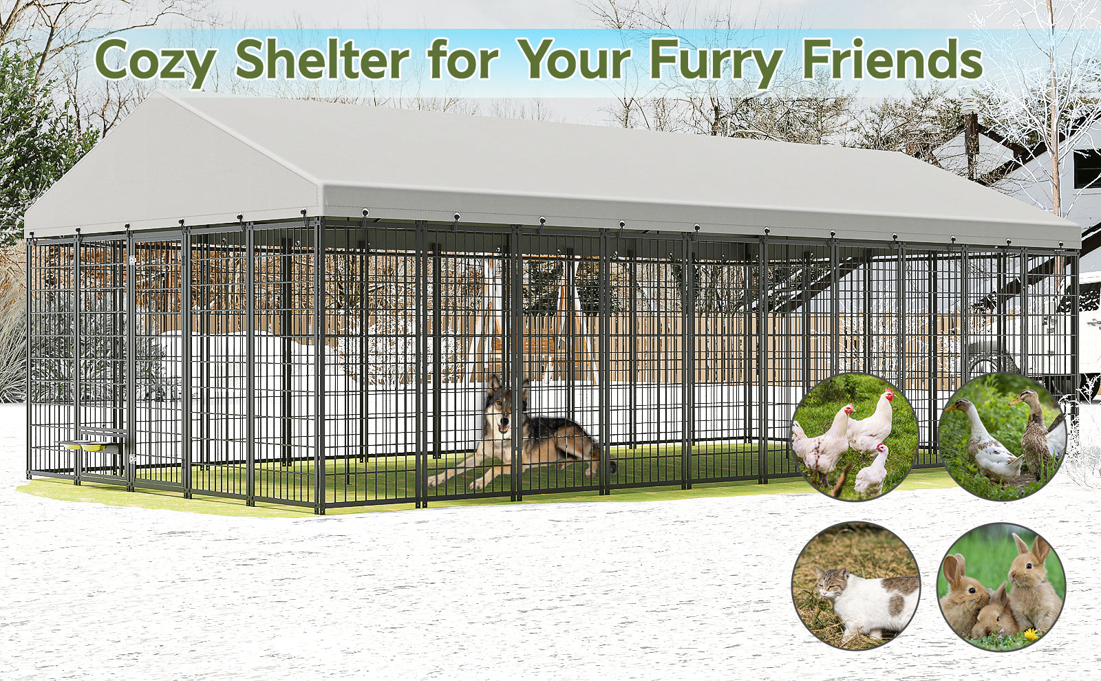 Large Dog Kennel Outdoor Pet Pens Dogs Run Enclosure Animal Hutch Metal Coop Fence with Roof Cover. 18.9'L x 9.61'W x 6.76'H. image 5