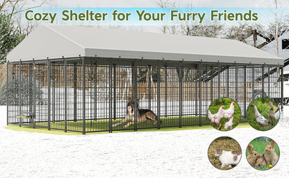 Large Dog Kennel Outdoor Pet Pens Dogs Run Enclosure Animal Hutch Metal Coop Fence with Roof Cover. 18.9'L x 9.61'W x 6.76'H. image 5