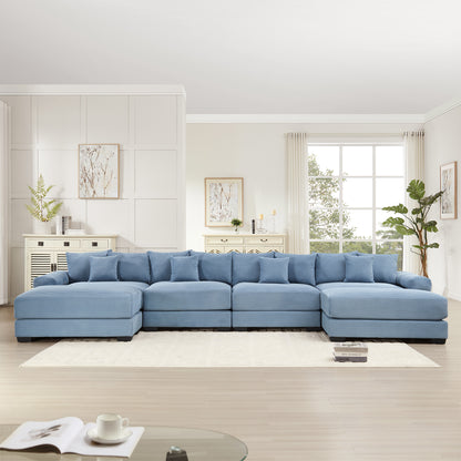 170"Oversized Cloud Modular U-Shape Sectional Couch,Premium Corduroy Fabric With An Ottoman,Deep Seat Wide Armrests,8 Throw Pillows Good Resilience Cushion,Easy Assembly, For Living Rooms Studies,Blue image 3