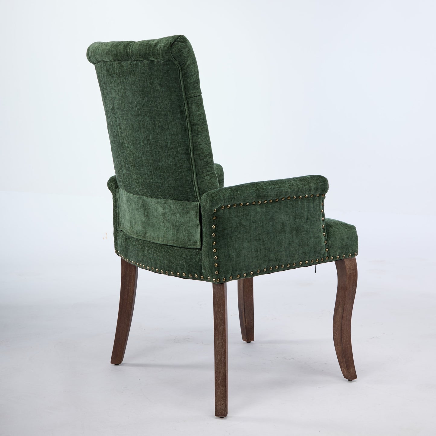 Upholstered Chenille Fabric Accent Dining Chair, Curved Solid Wood Legs, Elegant Tufted Club Dining Room Kitchen Room Arm Dining Chair, Single Pack,Olive Green,SW1895OL image 7