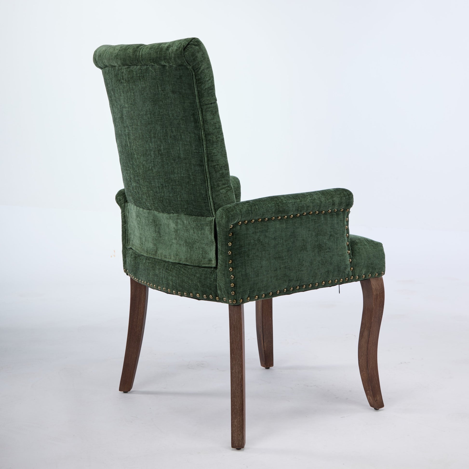 Upholstered Chenille Fabric Accent Dining Chair, Curved Solid Wood Legs, Elegant Tufted Club Dining Room Kitchen Room Arm Dining Chair, Single Pack,Olive Green,SW1895OL image 7