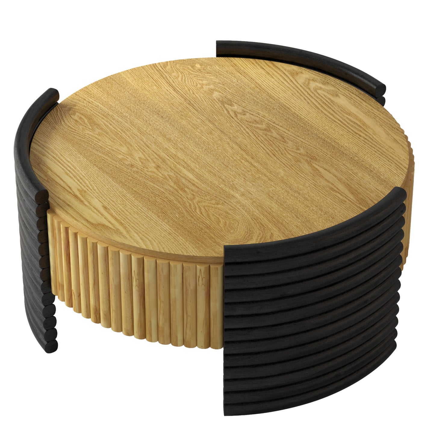 31.50" Modern Colorblocked Striped Coffee Table with Flip Top Storage Coffee Table - Natural Wood Finish for Living Room, Apartment, Office, Easy to Assemble, Wooden Color Tabletop + Dark Brown image 7