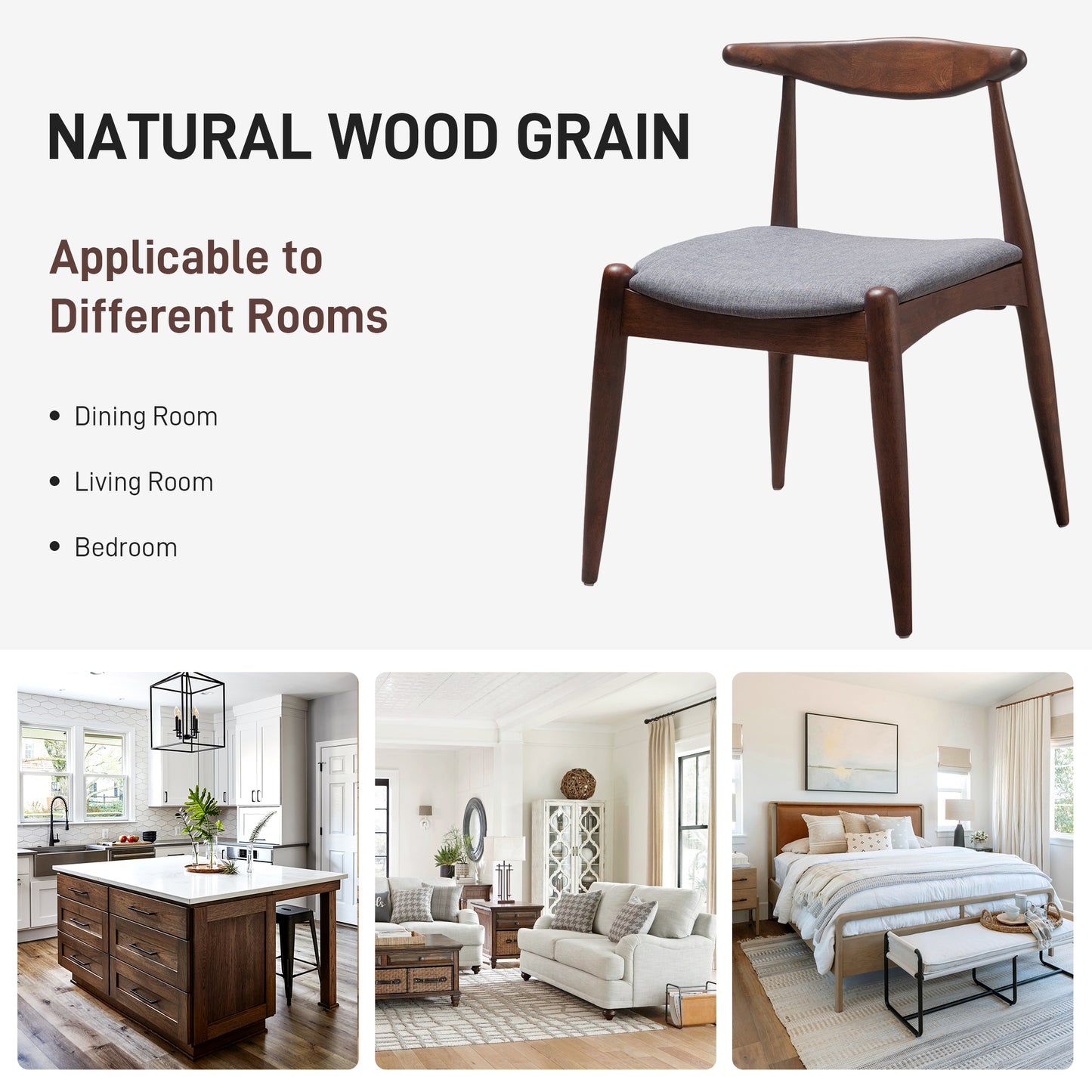[Video] Set of 2 Rubberwood Dining Chairs with Ergonomic Backrest & Comfort Cushions, Walnut+Light Gray (same sku: 59296.00FDBEI) image 3
