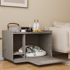 Gray Cat Litter Box Enclosure,Hidden Litter Box Furniture with top side fence,Wooden Pet House Side End Table, Storage Cabinet Bench for Living Room,,Bedroom, Fit Most of Litter Box