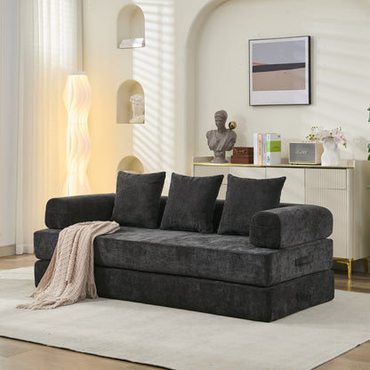 Comfy Convertible Folding Mattress Couch, Floor Sofa Bed, Chenille Floor Sofa with Armrest, Floor Sofa Lounge Couch for Living Room Bedroom Lounge Studio-Black image 10