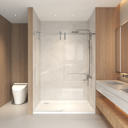 50-54" x 76" H Frameless Sliding Shower Door, 5/16" (8mm) Clear Tempered Glass, Stainless Steel Frame,Brushed Nickel image 2