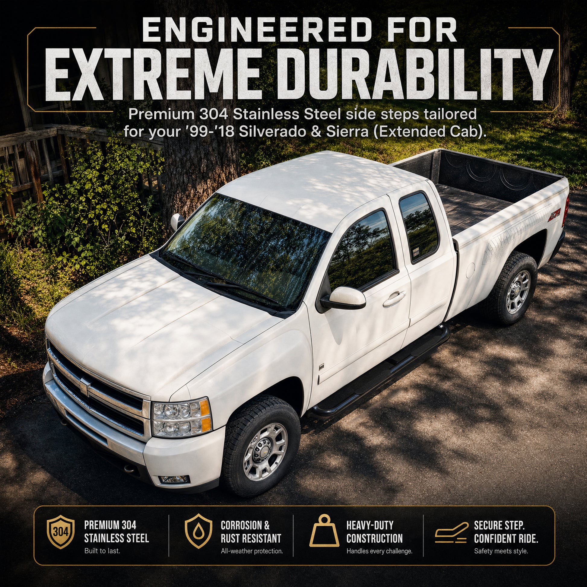 Carbon Steel Black Powder 3 Inch Running Boards Side Steps 2PCS Fit For Chevy Silverado & GMC Sierra 1500,1500LD/2500 HD/3500 HD(Extended Cab/Double Cab) image 2