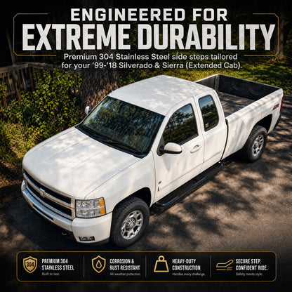 Carbon Steel Black Powder 3 Inch Running Boards Side Steps 2PCS Fit For Chevy Silverado & GMC Sierra 1500,1500LD/2500 HD/3500 HD(Extended Cab/Double Cab) image 2