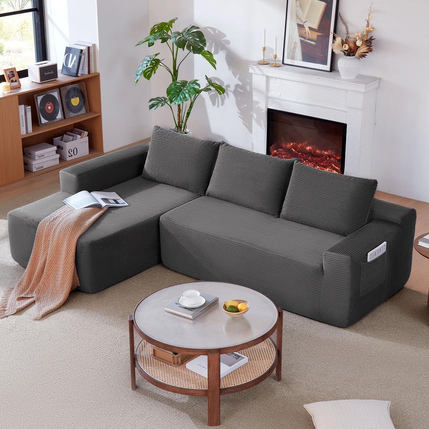 NEW 96.9" Cloud Sectional Couch with U-Shaped Chaise,Modern Modular Sofa with Deep Seat, Upholstered Couches for Living Room Bedroom,No Assembly Required,(Plush Corduroy Fabric),Grey-Blue-Left image 8
