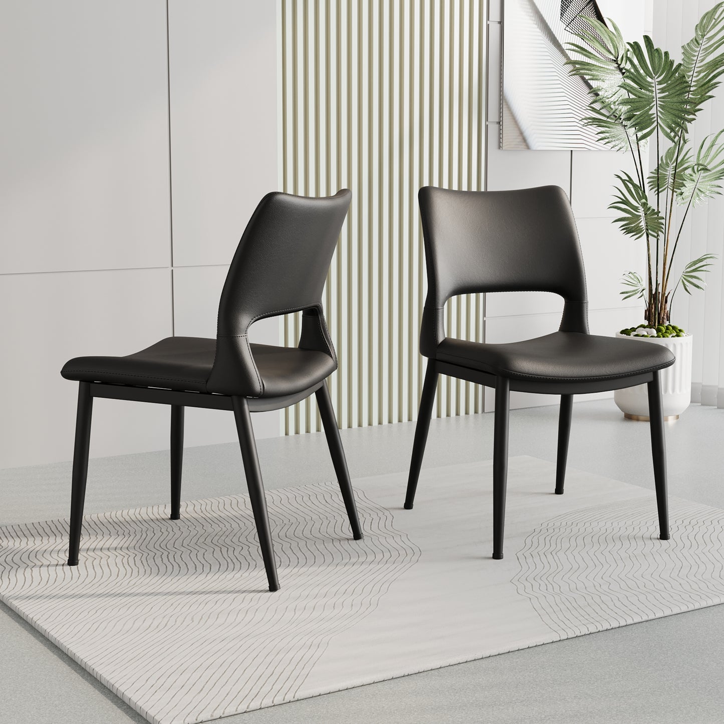 Modern minimalist black PU leather Dining Chairs Set of 2, comfortable backrest design, metal leg support, suitable for restaurants, kitchens, and offices. image 3