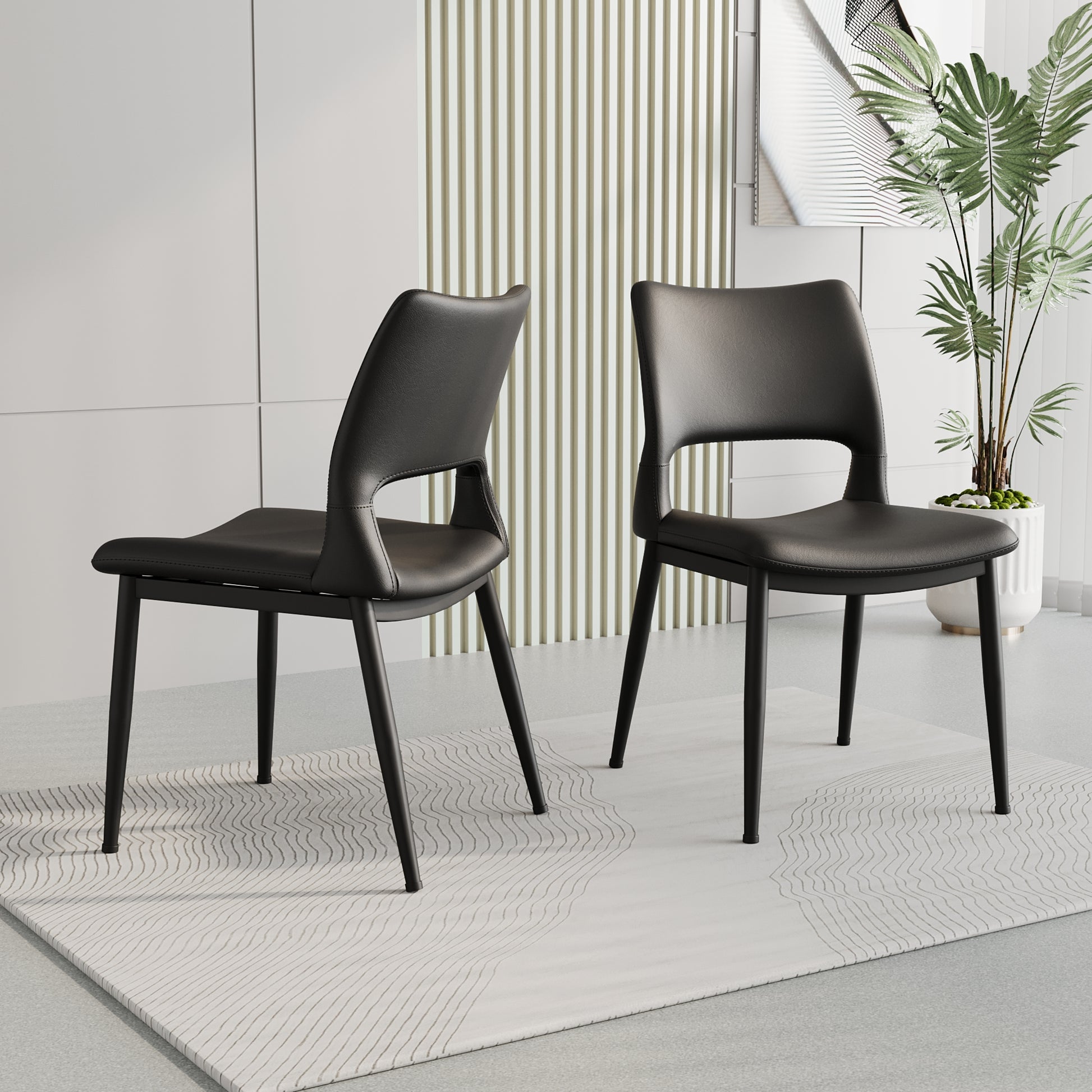 Modern minimalist black PU leather Dining Chairs Set of 2, comfortable backrest design, metal leg support, suitable for restaurants, kitchens, and offices. image 3