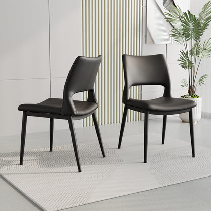Modern minimalist black PU leather Dining Chairs Set of 2, comfortable backrest design, metal leg support, suitable for restaurants, kitchens, and offices. image 3