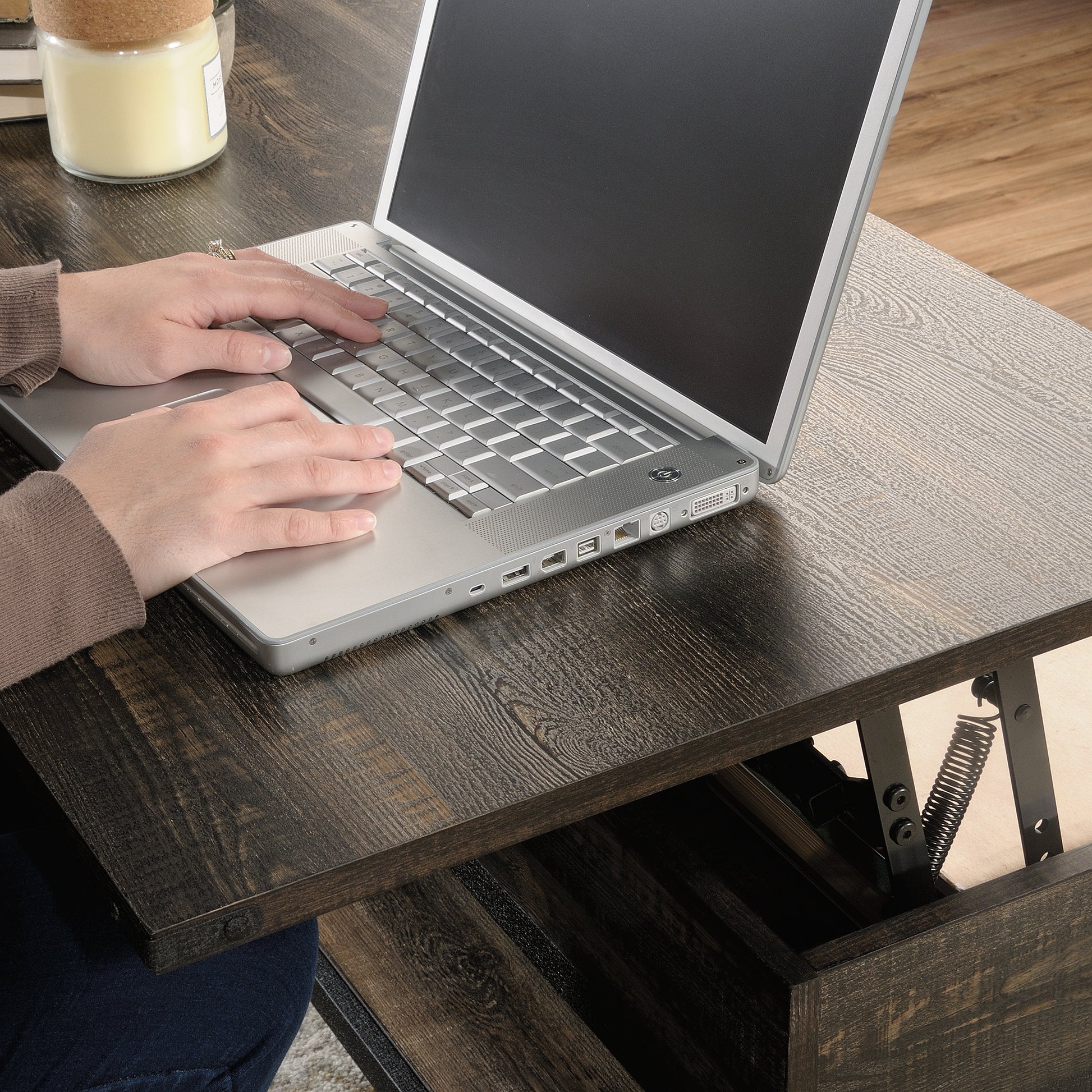 Lift-Top Coffee Table with Industrial Style, Brown finish image 11