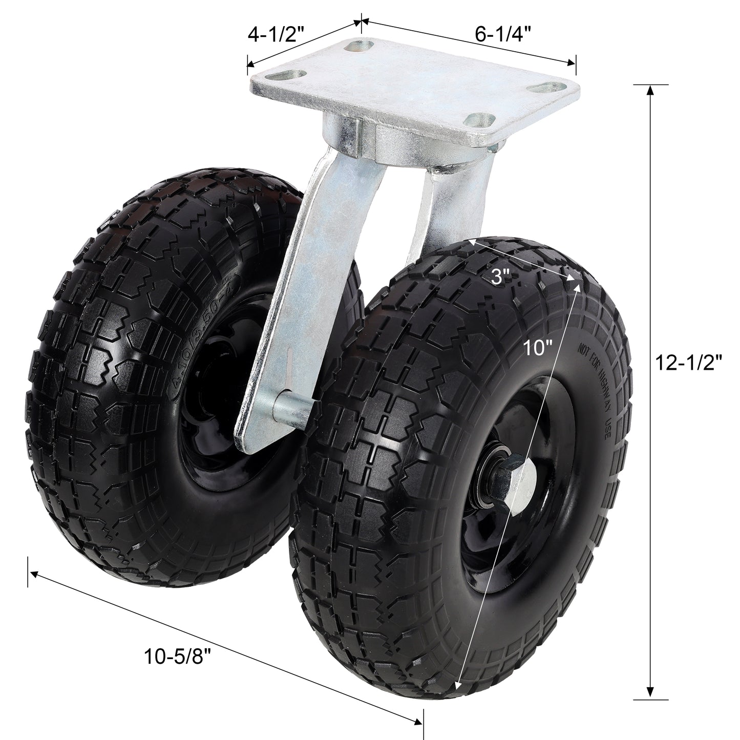 10 in Dual Flat Free Wheels Swivel Caster, 660LBS LOAD CAPACITY image 8