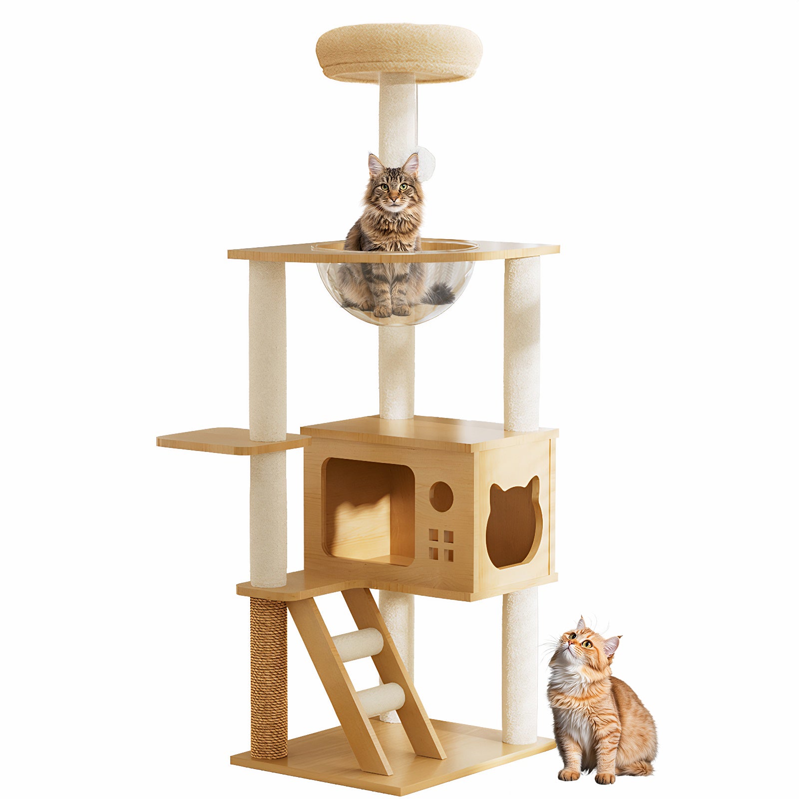 48.8" Modern Cat Tower, Wood Cat Tree Tower for Indoor Cats, Cat Treewith Sisal-Covered Scratching Posts and Top Perch, Cat Condo with Acrylic Hammock for Small Large Cats image 9