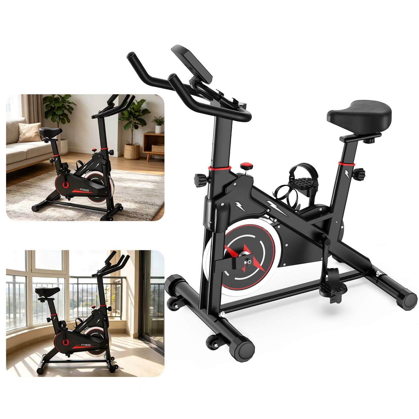 Indoor Exercise Bike, Stationary Cycling Bike with Monitor, Adjustable Resistance, Comfortable Seat & Handlebars, Stable Base, Portable Design Home Fitness Workout Cycle for Daily Indoor Use image 9