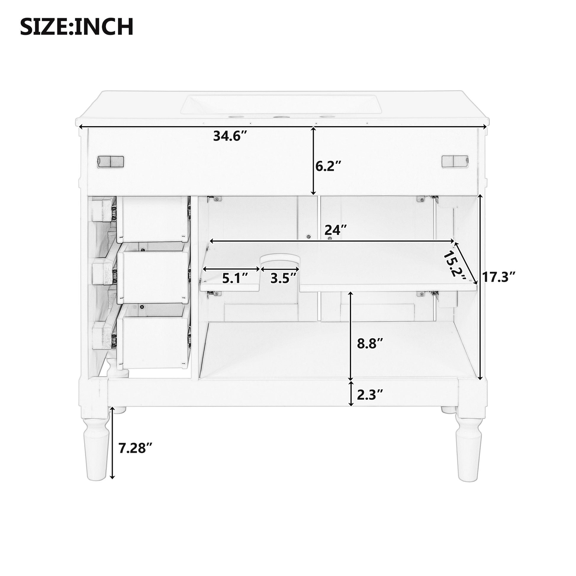 36" Bathroom Vanity with Ceramic Sink, Soft Close Doors, Adjustable Shelves, Modern Storage Cabinet for Small and Medium Bathrooms image 11