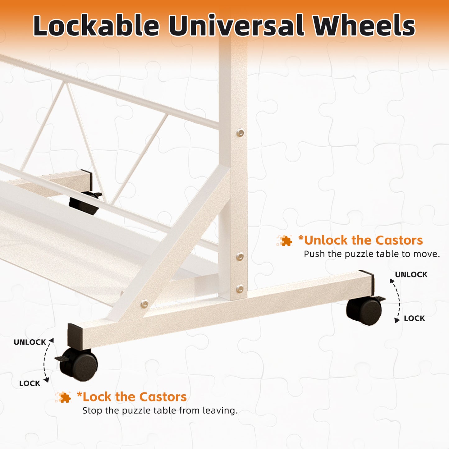 (WHITE) Wooden 1500 Piece Puzzle Table with Drawer, 35"*27.17" Adjustable Puzzle Table, 360° Tilting Puzzle Table with Legs and Wheels, Adjustable Height and Angle, with Protective Cover image 7
