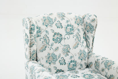 Modern Accent Chair with Retro Wood Legs, Comfy Upholstered Armchair, Floral Design Single Sofa Chair for Living Room Bedroom Office image 7