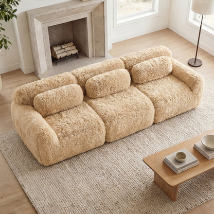 114''Soft And Fluffy Plush Fabric,Modular Sectional Sofa Couches,Ergonomic Design With Throw Pillows,Full-compression Vacuum Packaging Buckle Connection For Study,Home Theater,Light Khaki image 2