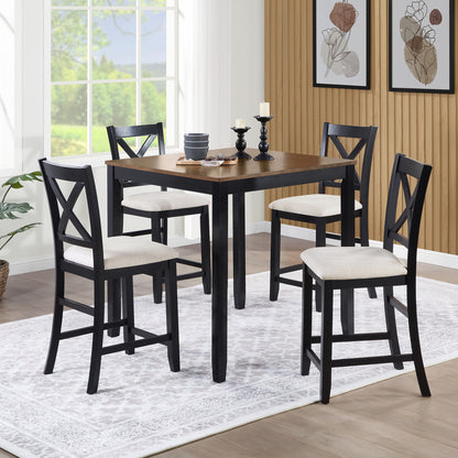 Dining Chairs Only, Wooden Counter Height Dining Chairs Set of 4, Kitchen Chair with Padded Seat, Upholstered Side Chair for Dining Room, Living Room, Kitchen, Black & Beige two tone image 4