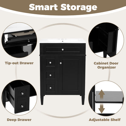 24'' Bathroom Vanity with Top Sink, Modern Bathroom Storage Cabinet with 2 Drawers and a Tip-out Drawer, Single Sink Bathroom Vanity image 5