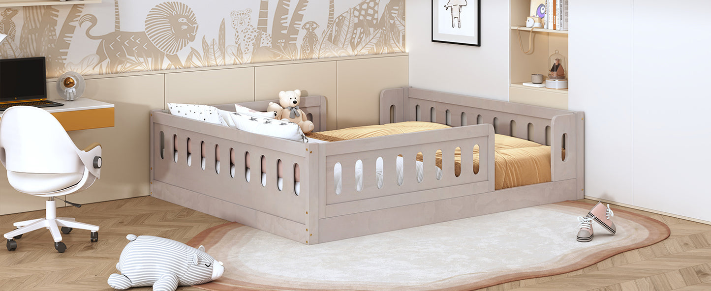 Wood Full Size Platform Bed with Guardrail, Natural image 6
