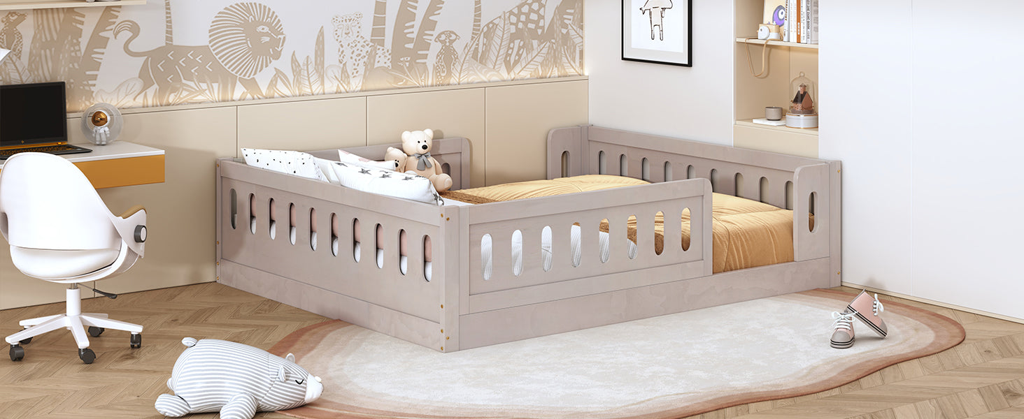 Wood Full Size Platform Bed with Guardrail, Natural image 6